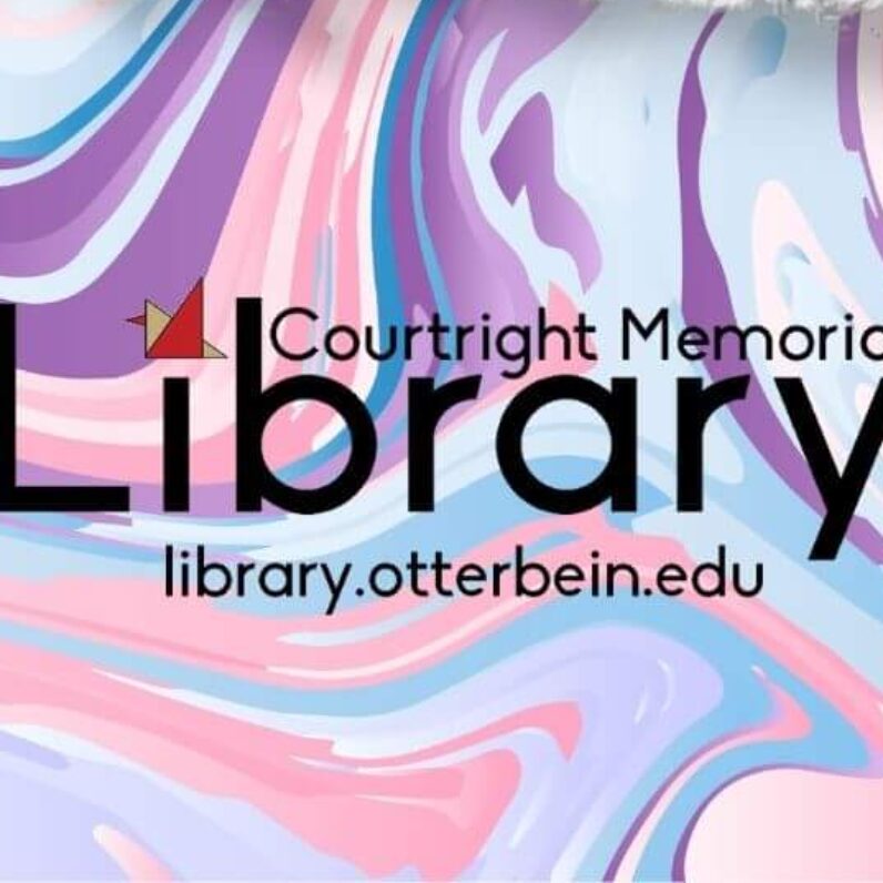 Courtright Memorial Library logo on swirled background