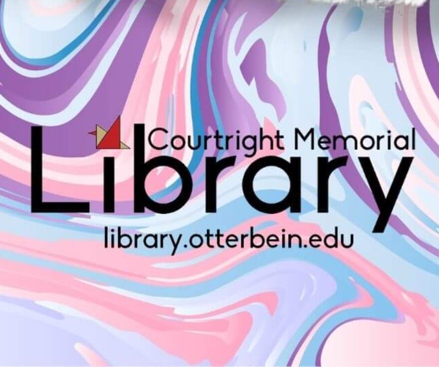 Courtright Memorial Library logo on swirled background
