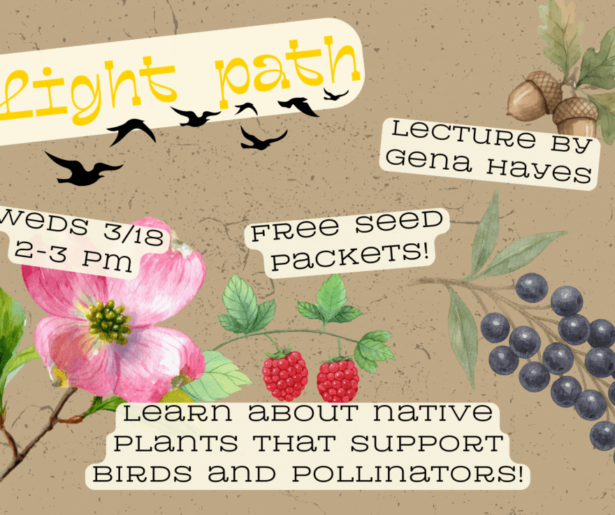 Event flyer // Images of flowers, berries, and acorns as well as a flight of birds adorn the page // Text reads, 