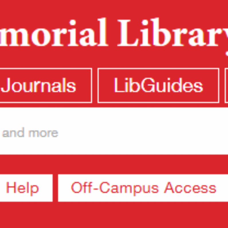 Screenshot of the Courtright Memorial Library's search bar on the homepage of their website // Search options include OneSearch, Books, Journals, LibGuides, Course Reservations, Library Website, Research Databases, Search Help, Off-Campus Access //