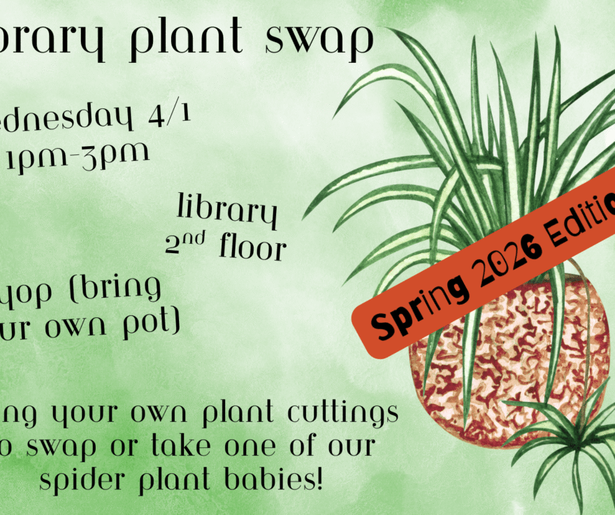 Green cloudy background adorned with image of a potted spider plant // Text reads, 