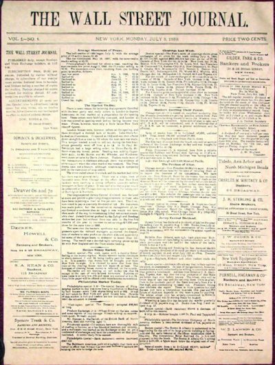 1889 Wall Street Journal 1st Issue