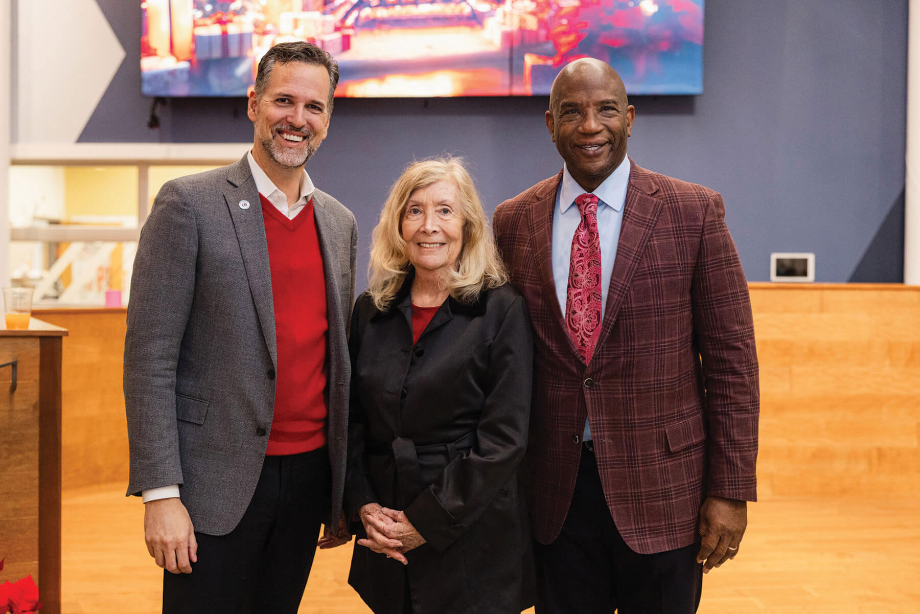 President John Comerford is pictured here with Nevalyn Fritsche Nevil ’71 and Floyd Akins, vice president for philanthropy and alumni engagement
