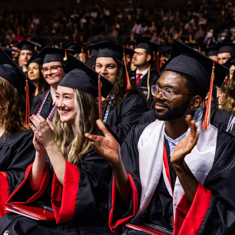 Otterbein 2026 Commencement Ceremony Photo with Graduates happy and clapping